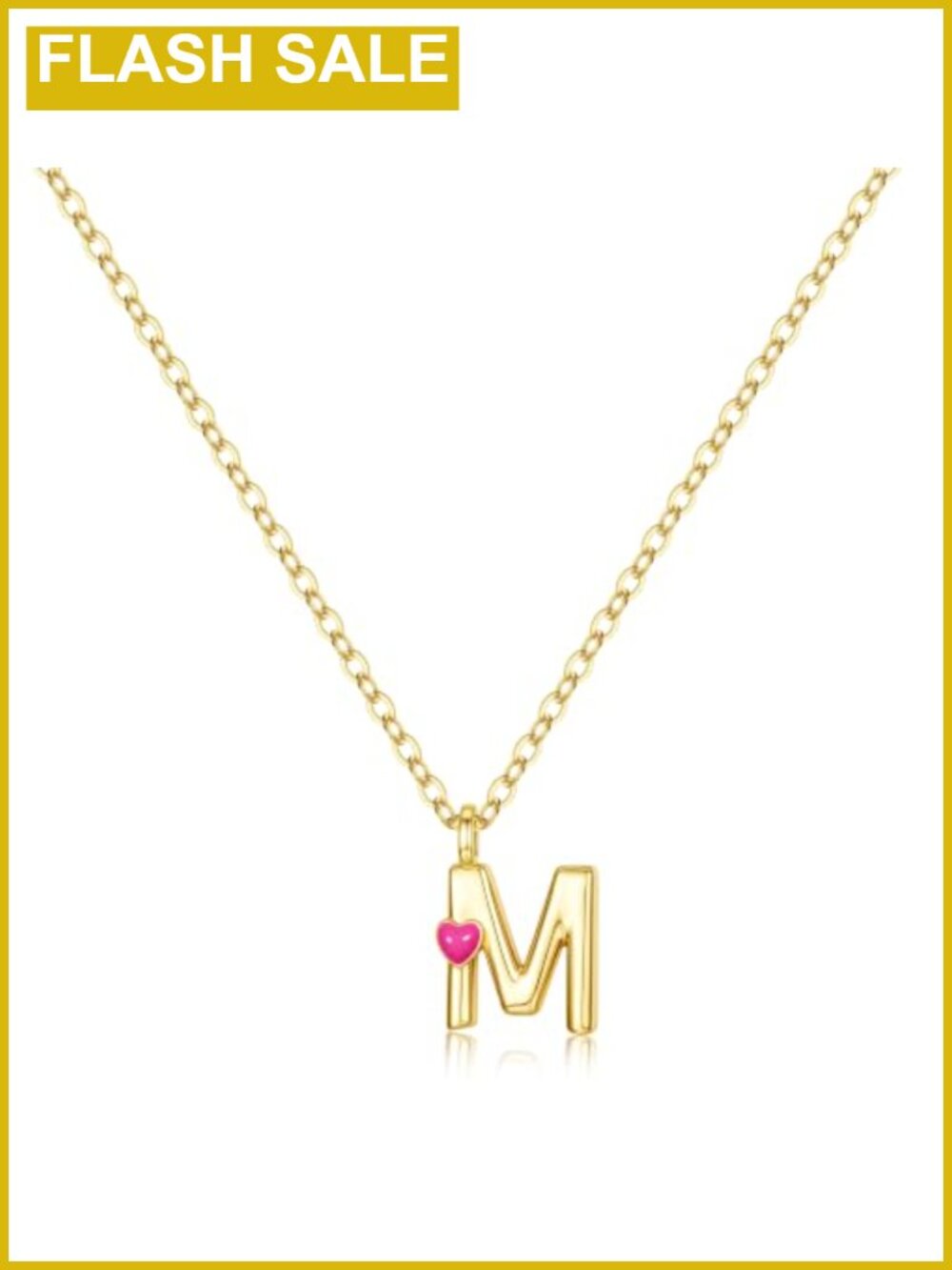 14K Gold Plated Heart Initial Necklace Adjustable 16-18.5" Letter Pendant
